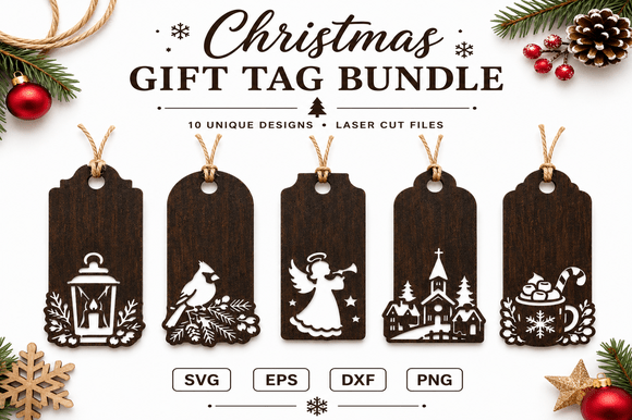 Download Christmas Gift Tag Laser Cut File Bundle - Gift Collection