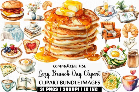 Download Watercolor Lazy Brunch Day Clipart - Brunch Collection
